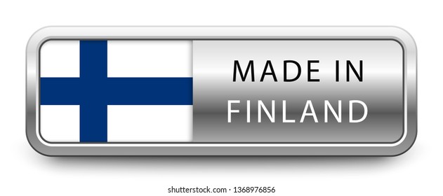 MADE IN FINLAND metallic badge with national flag isolated on white background
