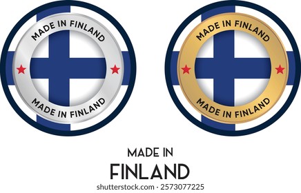 Made in Finland. Premium labels, stickers, pointer, badge and symbol of Finland flag icon. Collection vector illustration