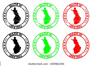 Made in Finland - rubber stamp - vector, Finland map pattern - black, green and red