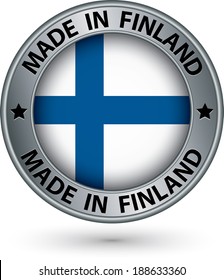 Made in Finland silver label with flag, vector illustration