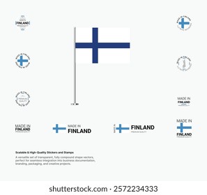 Made in Finland Stamps, Flag, Tags, labels, Seals, Icons. Creative Designs for Branding and Packaging