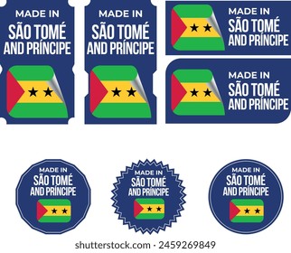 Made in São Tomé and Príncipe. São Tomé and Príncipe flag, Tag, Seal, Stamp, Flag, Icon vector