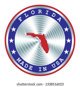 Made in Florida seal or stamp. Round hologram sign for label design and national marketing.