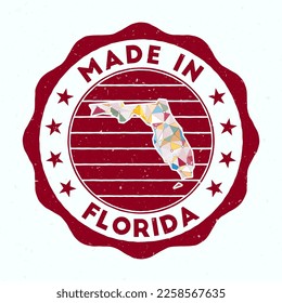 Made in Florida. US state round stamp. Seal of Florida with border shape. Vintage badge with circular text and stars. Vector illustration.