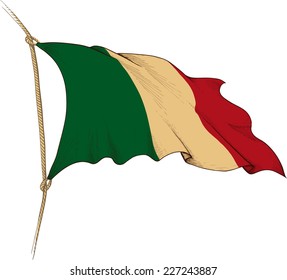 Made in the form of engraving Old waving flag of Italy
