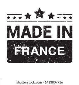 Made in France collection of ribbon, label, stickers, badge, icon and page curl with French flag symbol. Vector illustration isolated on white background. Grunge rubber stamp with Made in France text.