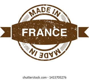 Made in France collection of ribbon, label, stickers, badge, icon and page curl with French flag symbol. Vector illustration isolated on white background. Grunge rubber stamp with Made in France text.