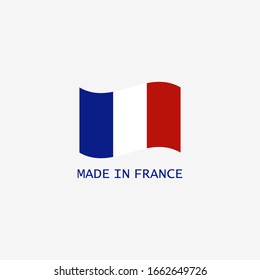 Made in France, colored ribbon with French tricolor isolated on white background