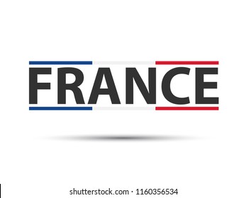 Made in France, colored vector symbol with French tricolor isolated on white background