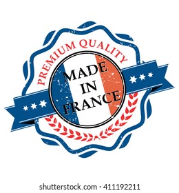 Made in France grunge printable label. Grunge label - Made in France, with French flag colors. Print colors used.