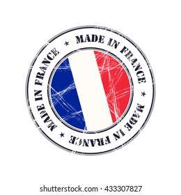 Made in France grunge rubber stamp with flag