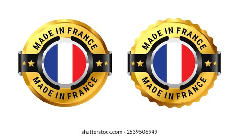 Made in France icon a gold circle with a picture of a flag in the middle. For sign, stamp, badge, logo, label, mark, symbol, Banner etc. Modern and minimalist. Vector Illustration