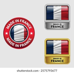 Made in France icon set isolated on Gray background. France product labels