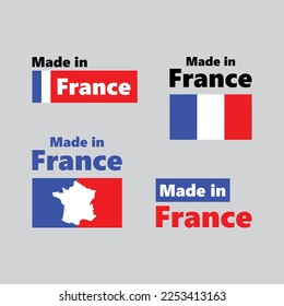 
Made in France label set. Made in France stamp. Big set of labels, stickers, bookmarks, badges, symbols and page curls with France flag icon on design elements.