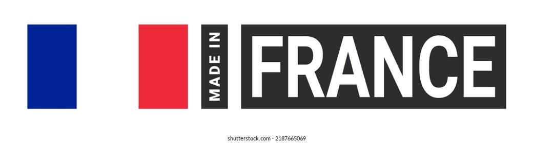 Made in France label sign. Product emblem. Flag of the country of manufacture. Vector illustration