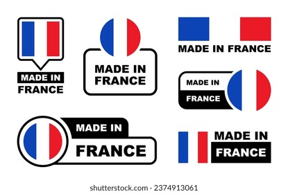 Made in France labeling set. Collection of label made in France. France quality emblem. Vector illustration.