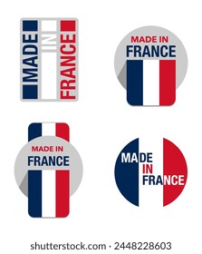 Set de etiquetas Made in France - Garantía y etiqueta de calidad de la producción con la bandera nacional francesa