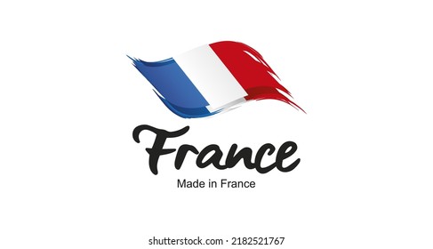 Made In France New Handwritten Flag Ribbon Typography Lettering Logo Label Banner