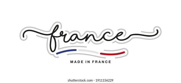 Made in France new modern handwritten typography calligraphic logo sticker French flag ribbon banner