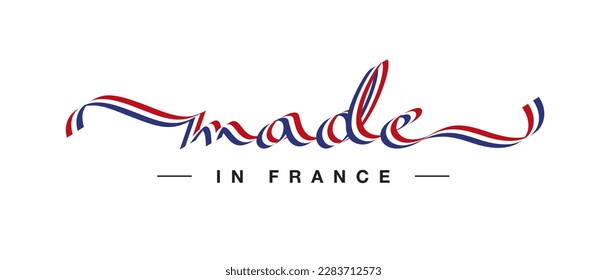 Made in France new modern handwritten French ribbon shaped calligraphy isolated on white background logo