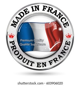 Made in France, Premium quality - icon with french flag on the background.