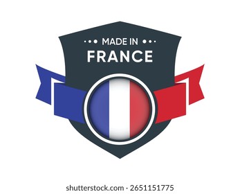 Made in France Product Badge with Tricolor Ribbon and National Flag Icon