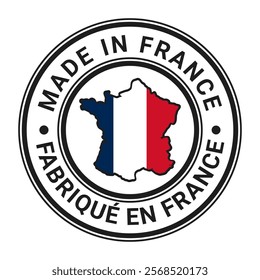 Made In France round stamp sticker with French Map Shaped Flag vector illustration