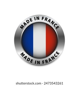 Hecho en Francia símbolo de Vector redondeado. Bandera De Francia. Etiqueta de etiqueta Made in France. Ilustración vectorial