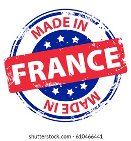 Made in France rubber stamp icon isolated on white background. Manufactured or Produced in the French Republic. Vector illustration