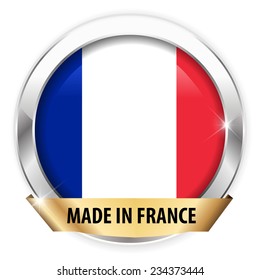 made in france silver badge isolated button on white background - vector eps10