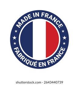 made in france stamp circle logo vector design with france flag element	