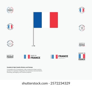 Made in France Stamps, Flag, Tags, labels, Seals, Icons. Creative Designs for Branding and Packaging