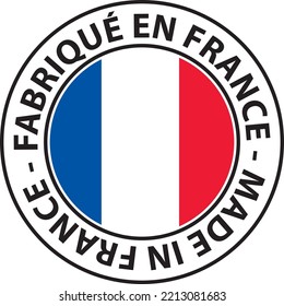 Hecho en Francia. Ilustración del icono del botón del vector. Diseño plano.