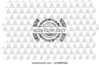 Made Fresh Daily grey emblem. Retro with geometric cube white background