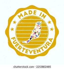 Made In Fuerteventura. Island round stamp. Seal of Fuerteventura with border shape. Vintage badge with circular text and stars. Vector illustration.