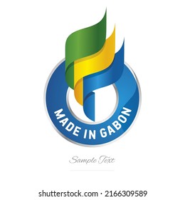 Made in Gabon Abstract wavy flag torch flame green yellow blue modern ribbon strip logo icon vector