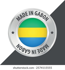 Made in Gabon badge logo flag sticker 3d vector illustration isolated on white