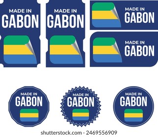 Made in Gabon. Gabon flag, Tag, Seal, Stamp, Flag, Icon vector