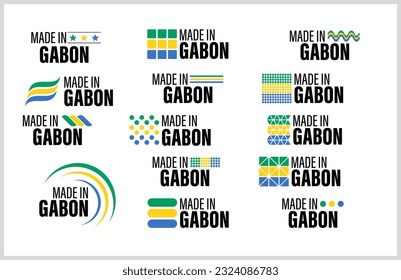 Hecho en Gabón gráfico y conjunto de etiquetas. Elemento de impacto para el uso que desea hacer de él.
