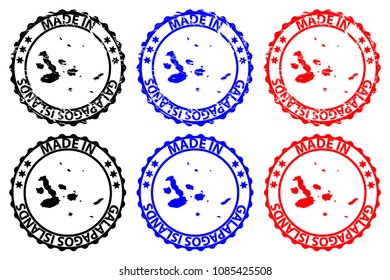 Made in Galapagos Islands - rubber stamp - vector, Galapagos Islands map pattern - black, blue and red