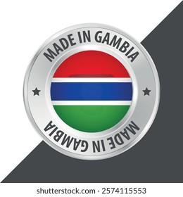 Made in Gambia badge logo flag sticker 3d vector illustration isolated on white