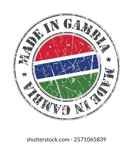 Made in Gambia stamp scratched flag badge logo vector illustration