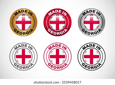 Hecho en Georgia icono de etiqueta con bandera. Conjunto de iconos para negocios, insignia, sello, pegatina, logotipo y símbolo