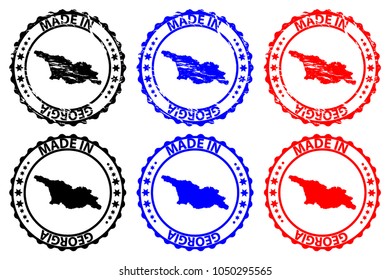 Made in Georgia - rubber stamp - vector, Georgia map pattern - black,blue and red