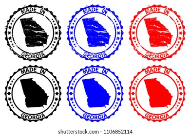 Made in Georgia - rubber stamp - vector, Georgia (United States of America) map pattern - black, blue  and red