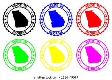 Made in Georgia - rubber stamp - vector, Georgia (United States of America) map pattern - black, blue, green, yellow, purple and red