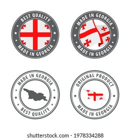 Made in Georgia - set of labels, stamps, badges, with the Georgia map and flag. Best quality. Original product. Vector illustration