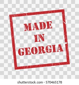 made in Georgia text rubber seal stamp watermark. Caption inside rounded rectangular banner with grunge design and dirty texture. Slanted vector ink sticker on transparent background