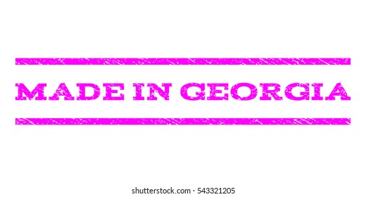 Made In Georgia watermark stamp. Text tag between horizontal parallel lines with grunge design style. Rubber seal stamp with dust texture. Vector magenta color ink imprint on a white background.