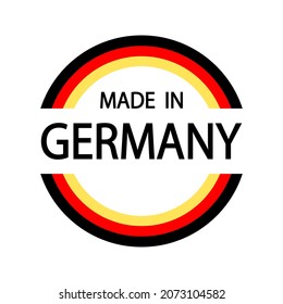 Botón 3d hecho en Alemania. Etiqueta redonda con bandera alemana. Marca de producto de alta calidad. Pegatina brillante. Icono de redondeo. Insignia. Producto de Alemania. Fabricado en Europa.